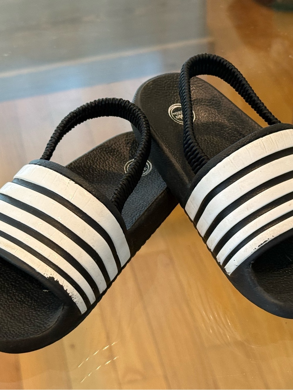 Kids Wonder Nation Black and White Slide Sandals with Back Strap